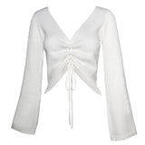 V-Neck Drawstring Knit Sweater