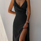 V-Neck Printed Slit Dress