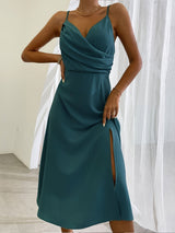 V-Neck Printed Slit Dress