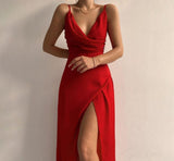 V-Neck Printed Slit Dress