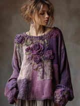 Vintage Purple Roses Lace Blouse