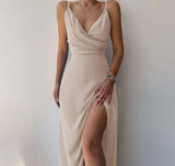 V-Neck Printed Slit Dress